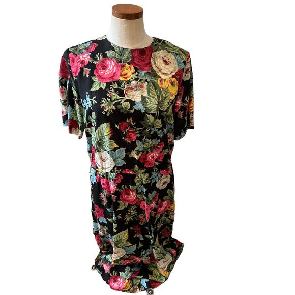 Vintage 80s Charter Club by Jane Justin Dark Floral print Rayon Maxi Dress - Picture 1 of 6